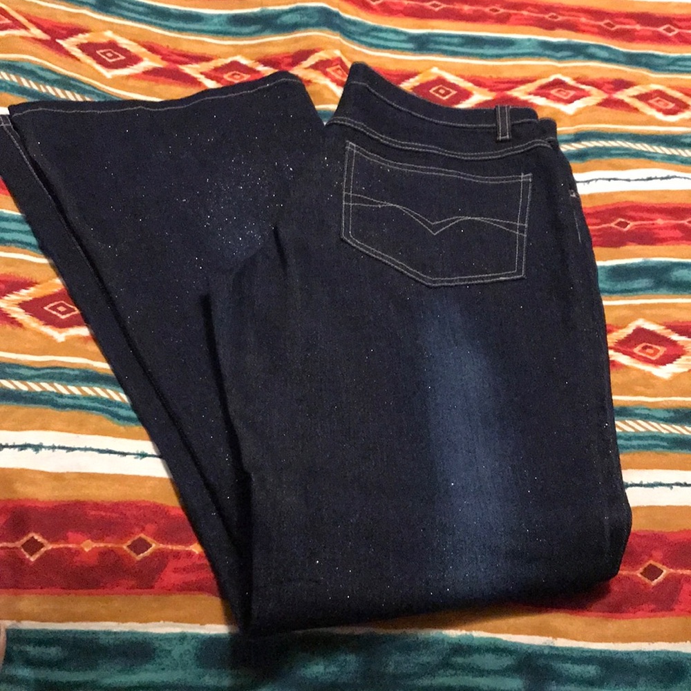 Lazer Dark Wash Glitter Wide Leg Stretch Jeans Size 9